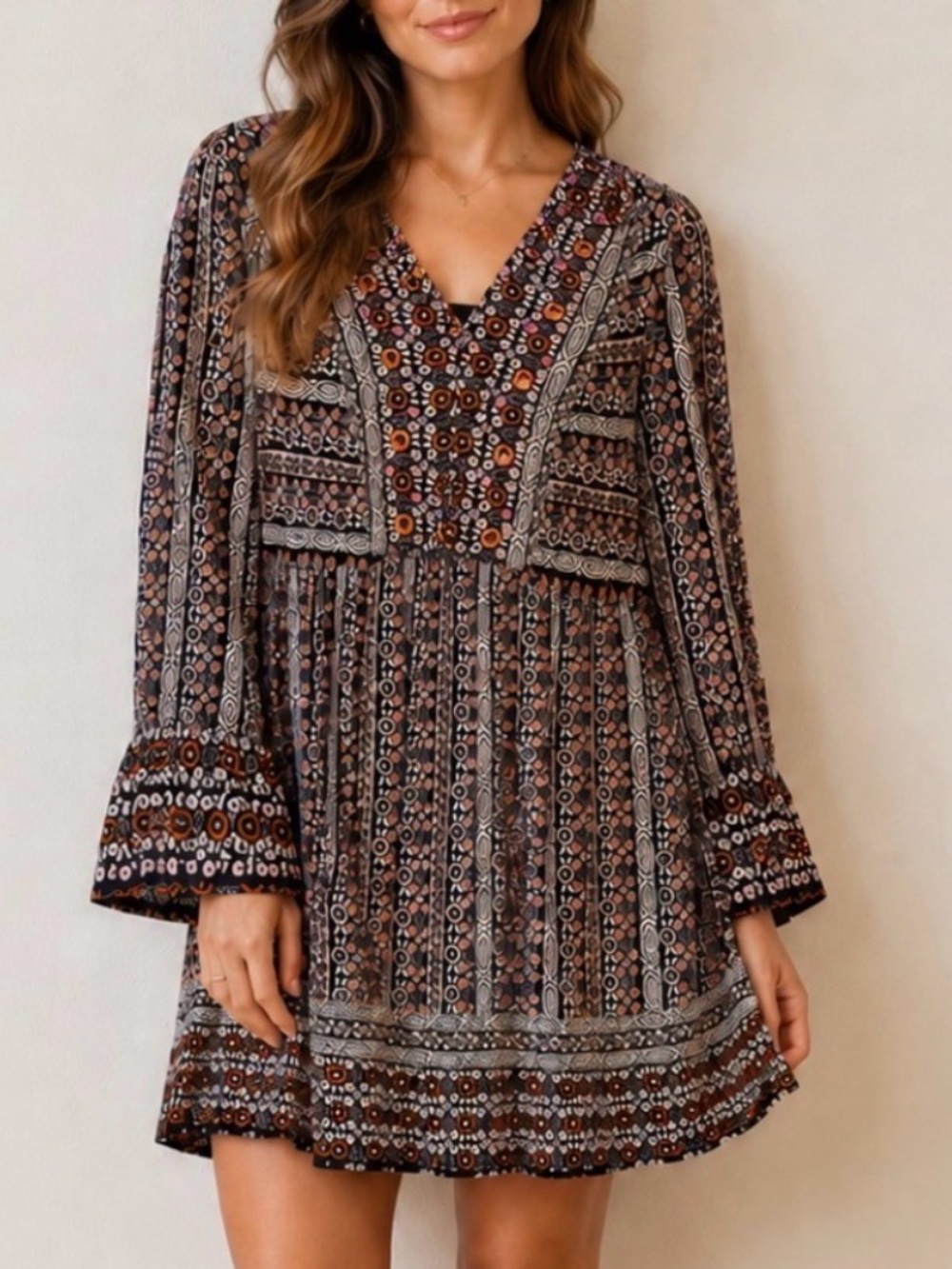 Maeve Anthropologie Embroidered Tunic Babydoll Dress Boho Hippie Flowy Small EUC